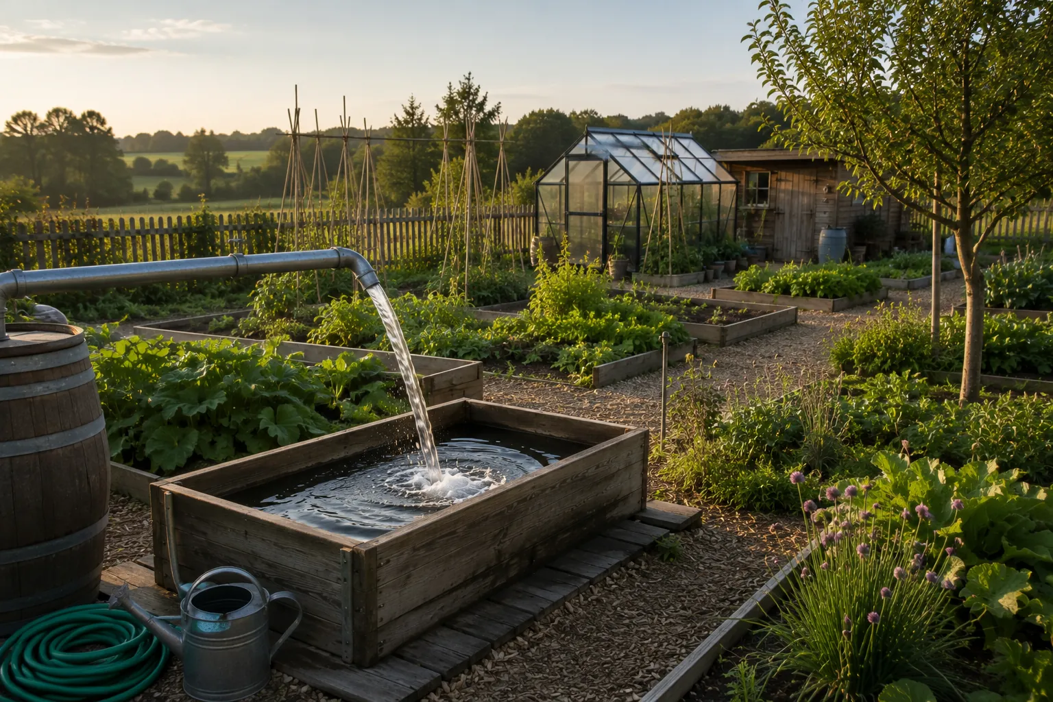 Windwasserpumpe bewässert Beete und Nutzgarten