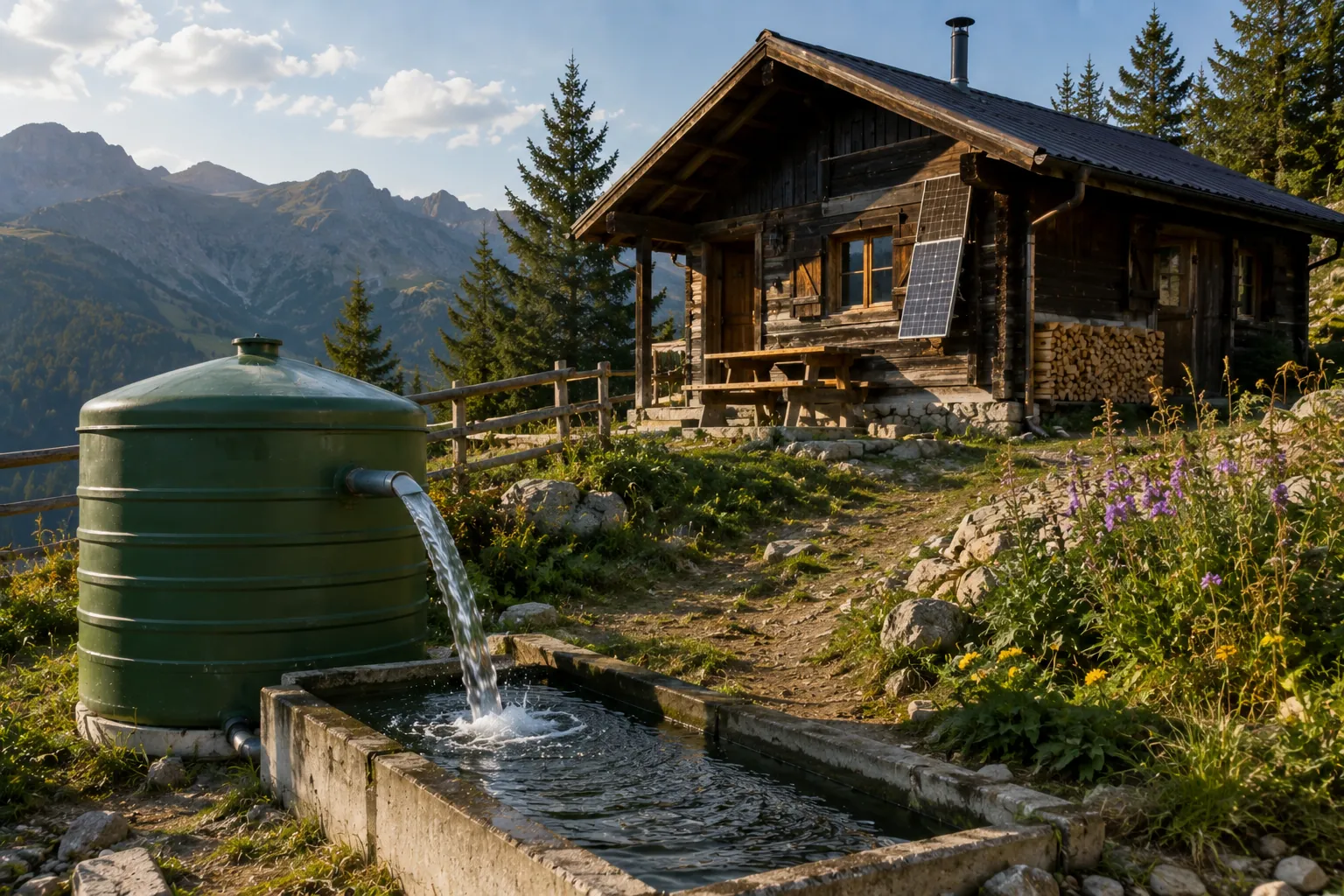 Windwasserpumpe in den Firmenfarben Grün und Gelb an einem abgelegenen Ort ohne Stromnetz